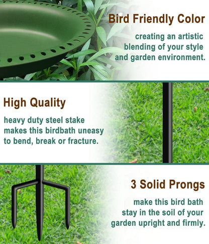 Garbuildman 28-inch Lightweight Birdbaths Antique Decoration Detachable Birdfeeder & Bird Bath for Outdoor Garden, Oblong Dark Green