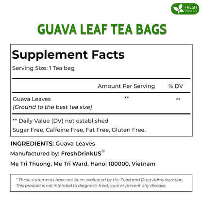 FreshDrinkUS, Premium 135 Guava Leaf Tea Bags, Handmade, From Great Origin, 100% Natural and Pure. Guava Tea, Loose Leaf Herbal Tea. No Sugar/Caffeine/Gluten, Vegan.