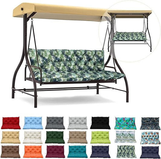 Swing Replacement Cushions with Backrest, 2 or 3 Seater Waterproof Non-Slip Overstuffed Swing Pad, Indoor/Outdoor Bench Cushion for Porch Chair Swings Garden Furniture (Palm Leaves, 40 * 71 in)