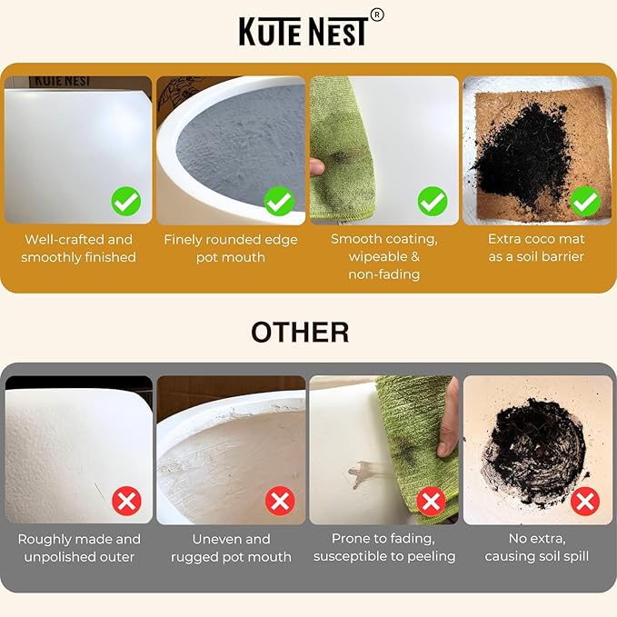 21" H x 19" D Corso Fiberstone Round Planter with Drainage Hole, Smooth Finishes, Weather Resistant for Indoor and Outdoor Use, Included 2 Extra Coco Mats (Black, 15" Pot Opening)