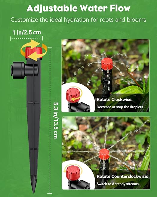 Pawfly 50ft Drip Irrigation System Kit - Quick-Connect Garden Watering System with 1/4" Tubing, Adjustable Emitters & Drip Irrigation Parts for Greenhouse, Lawn, Patio & Raised Beds