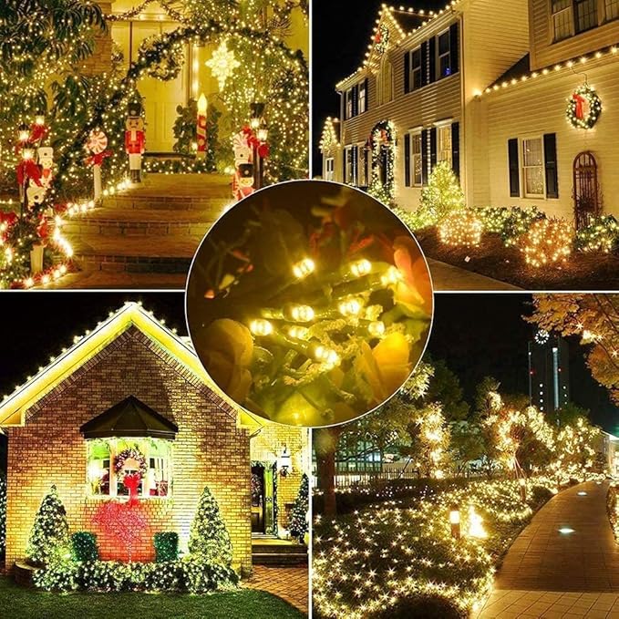 Fairy Lights Outdoor String Lights 33ft 100 LED with Memory Modes Controller, Extendable Christmas Lights Decorations for Wedding, Christmas, Party, Patio, Indoor Outdoor (Black Wire- Warm White)