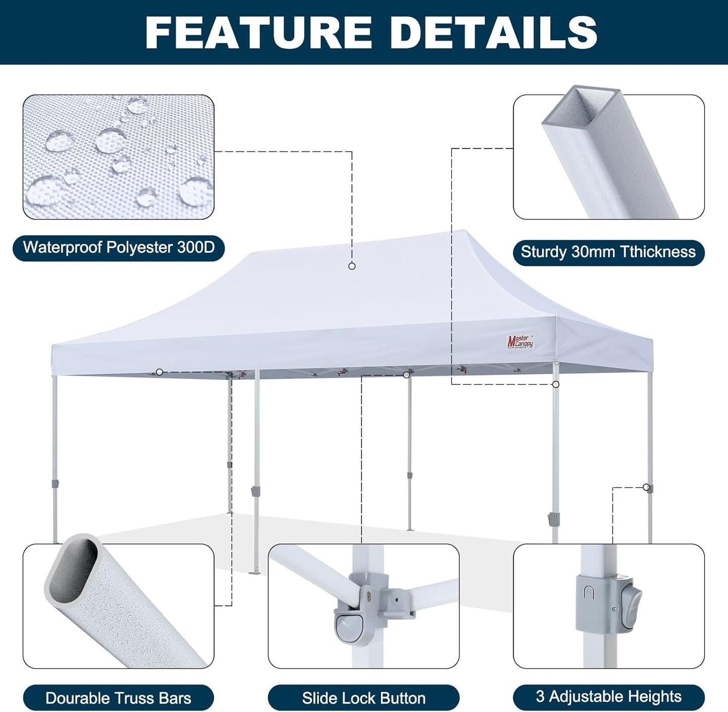 MASTERCANOPY Pop Up Canopy Tent Commercial Grade 10x20 Instant Shelter (White)