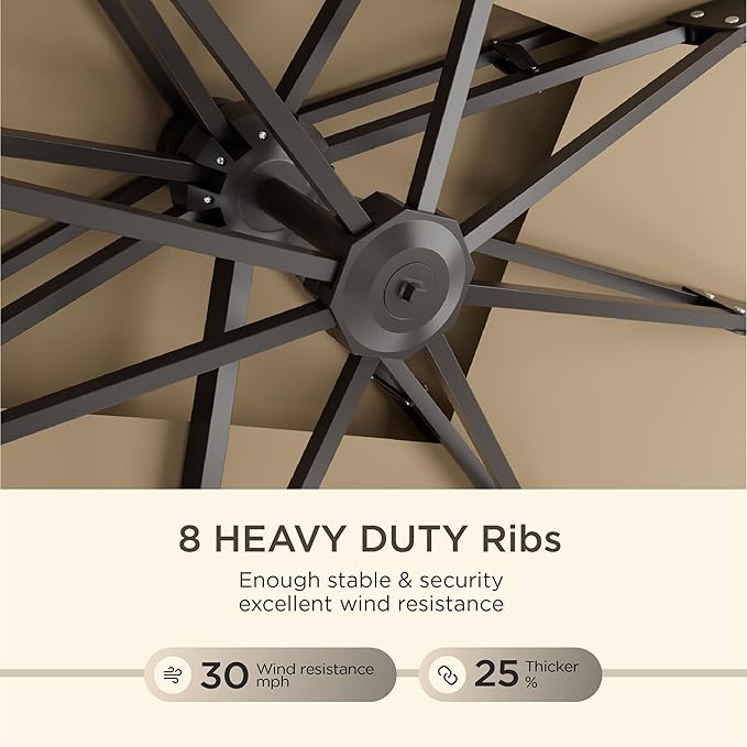 10' X 13' Patio Umbrella Outdoor Large Rectangle Offset Cantilever Umbrellas Double Top Heavy Duty Windproof with 360-degree Rotation for Pool Garden Deck