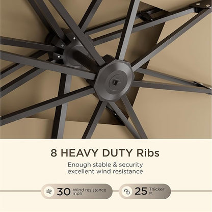 10' X 13' Patio Umbrella Outdoor Large Rectangle Offset Cantilever Umbrellas Double Top Heavy Duty Windproof with 360-degree Rotation for Pool Garden Deck
