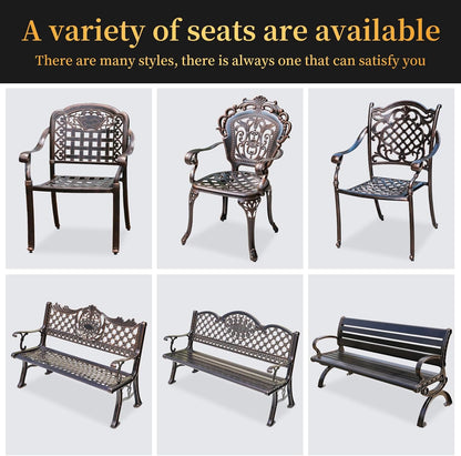 Outdoor Dining Chair Cast Aluminum Patio Chairs Set of 2 All-Weather Patio Dining Chair with Adjustable Feet for Backyard Garden (Slanted Grid Round Chair)