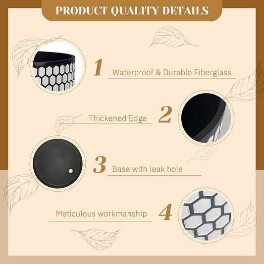12 Inch Flower Pot Without Bracket with Drainage Holes Suitable for Indoor and Outdoor Decorative Planting (Black White Hexagon, 12 Inches)