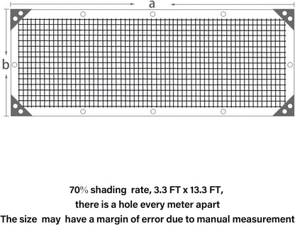 winemana 70% Black Shade Cloth, 3.3 x 13.3 FT Mesh Tarp for Garden Greenhouse Patio, Plants Heat Protection, Outdoor Sun Shade Cover, Resistant Netting Screen with Grommets for Growing Chicken Coop