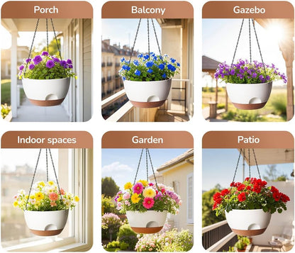 12 Inch Hanging Baskets for Plants Outdoor, Hanging Planters for Indoor Outdoor Plants, Hanging Planter with Self Watering, Hanging Flower Pots (White)