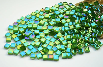 335PCS Lush Green Iridescent Mosaic Tiles, 300G Small Glass Perfect for DIY Crafts and Home Decoration, Ideal for Creative Art Projects, Great for Artists and Mosaic Lovers