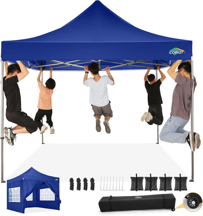COBIZI 10x10 Ez Pop Up Canopy Tent with 4 sidewalls Heavy Duty Canopy UPF 50+, 100% Waterproof Outdoor Canopy Wedding Tents for Parties Instant Portable Gazebo with Roller Bag, Navy Blue