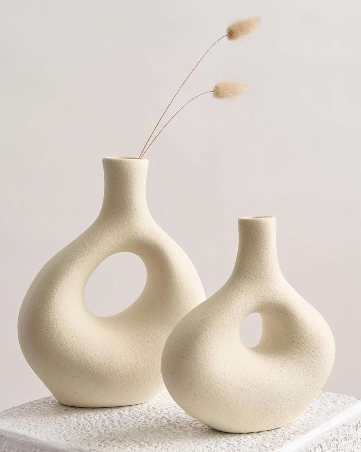 NOBULA White Ceramic Donut Vases – Modern Home Decor for Living Room, Bedroom & Table Centerpiece - Minimalist Nordic – Unique Vases for Olive Plant & Flowers – Decorative Coffee Table Vase Set of 2