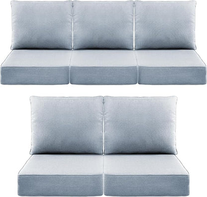 Luxury 6" Outdoor Cushions for Patio Furniture, 24x24x6" Thick Seat Cushion Set of 5, Fade Resistant Couch Chair Replacement Cushions High Density Wicker Chair Cushion w/ Removable Cover Baby Blue
