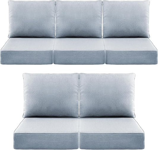 Luxury 6" Outdoor Cushions for Patio Furniture, 24x24x6" Thick Seat Cushion Set of 5, Fade Resistant Couch Chair Replacement Cushions High Density Wicker Chair Cushion w/ Removable Cover Baby Blue
