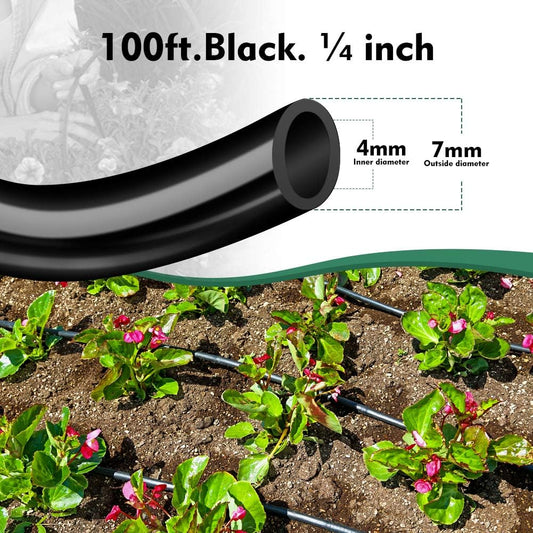 Bonviee 100ft 1/4 inch Blank Distribution Tubing Drip Irrigation Hose Garden Watering Tube Line for Small garden irrigation system