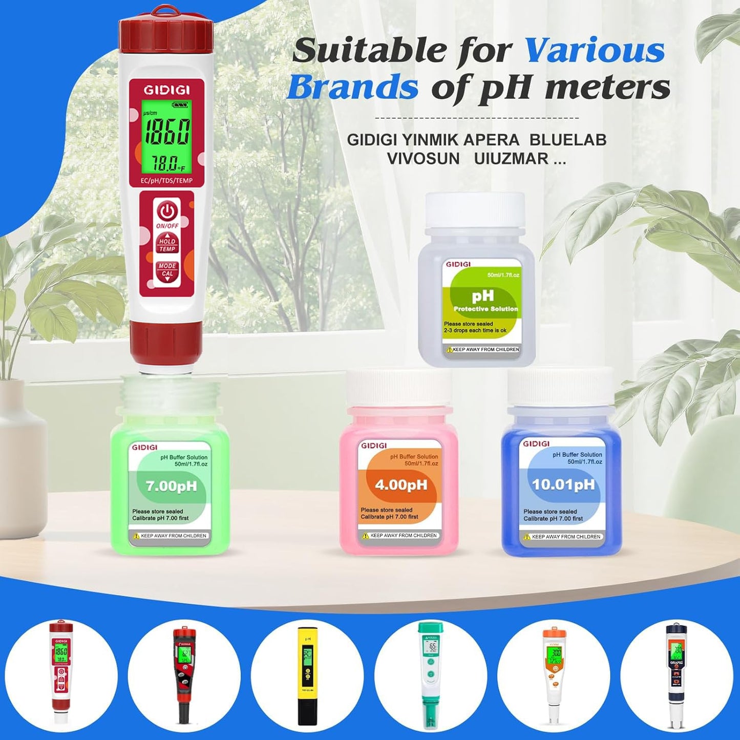 pH Tester,Digital pH Meter for Water,TDS Meter for Drinking Water with pH Calibration Solution 4 in 1 TDS pH EC Meter for Nutrients Water,Aquarium,Drinking Water,Tap Water,Irrigation Water