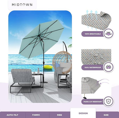 Midtown Umbrellas Sunbrella Umbrella 9 Feet Outdoor Umbrella With Infused Gem Acrylic Fabric - Auto-Tilt Aluminum Frame Patio Umbrella For Backyard, Deck, Garden, Pool - Black Pole