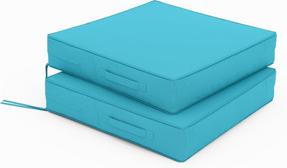 Patio Chair Cushions 22 X 22 X 4 Inch Waterproof Outdoor Seat Cushions for Patio Furniture, Outdoor Sofa Couch Pads with Ties & Handle, Set of 2, Lake Blue
