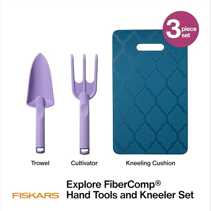 Fiskars Knee Pad, Trowel, and Cultivator Set, Explore Collection