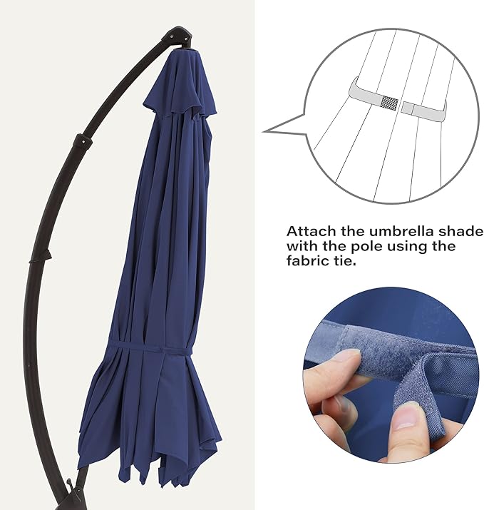 LAUSAINT HOME Beige Patio Umbrella with an Additional Navy Blue Replacement Canopy, 12 FT Deluxe Curvy Cantilever Umbrella Heavy Duty Offset Hanging Outdoor Umbrella with Base,