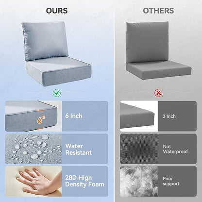 Luxury 6" Outdoor Cushions for Patio Furniture, 24x24x6" Thick Seat Cushion Set of 2, Fade Resistant Couch Chair Replacement Cushions High Density Wicker Chair Cushion w/ Removable Cover Baby Blue