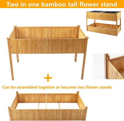 Raised Garden Bed - 2-Tier Elevated Planter Box for Herbs, Vegetables, Succulents & Flowers | 48x25x30 Inch Standing Growing Bed | Outdoor/Indoor Bamboo Planter