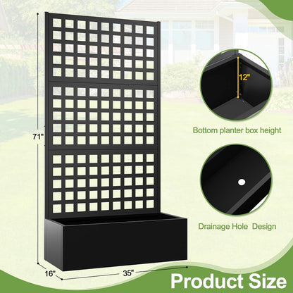 Metal Raised Garden Bed, Trellis Planters Bed with Drainage Holes for Climbing Plants, Vegetables Outdoor Privacy Screen with Planter Box 73"x35"x16", Black