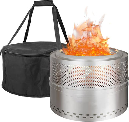 Smokeless Fire Pits for Outside, 20''Portable FirePits for Camping, Outdoor Stainless Steel FirePit with Carry Bag, Wood Burning Stove，Sliver