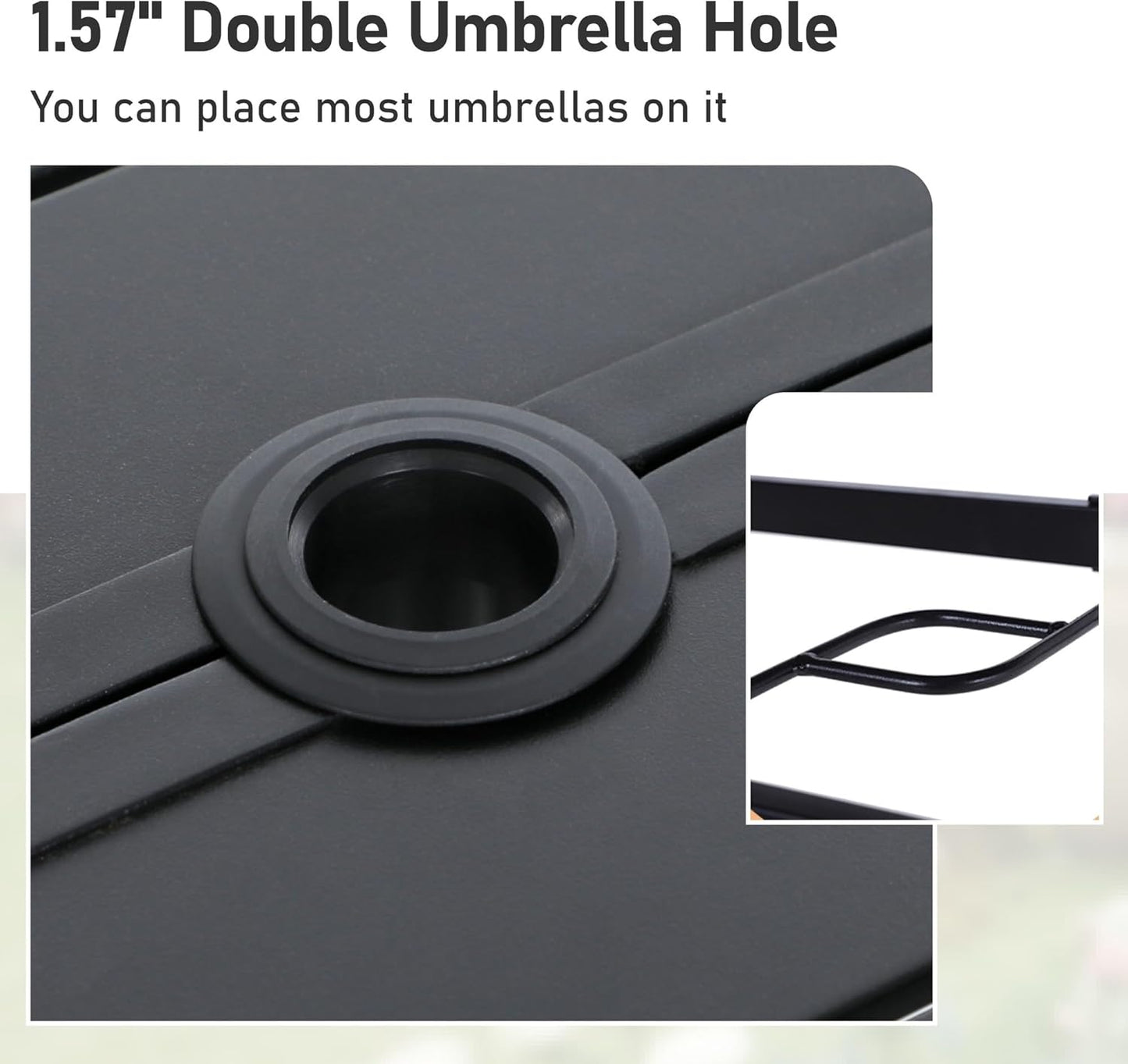 Outdoor Patio Square Dining Table, 37"x 37" Metal Slatted Tabletop with Adjustable Umbrella Hole for Deck Lawn Garden Backyard, Black