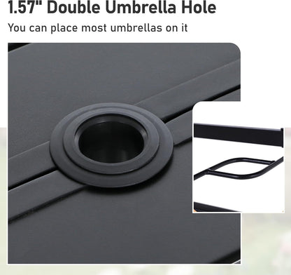 Outdoor Patio Square Dining Table, 37"x 37" Metal Slatted Tabletop with Adjustable Umbrella Hole for Deck Lawn Garden Backyard, Black