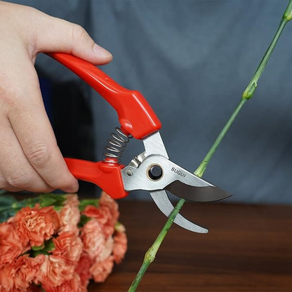 7" Small Pruning Shears Garden Shears - Premium Alloy Steel Bypass Pruner, Precision-ground Blades, Heavy Duty Gardening Tools, Red