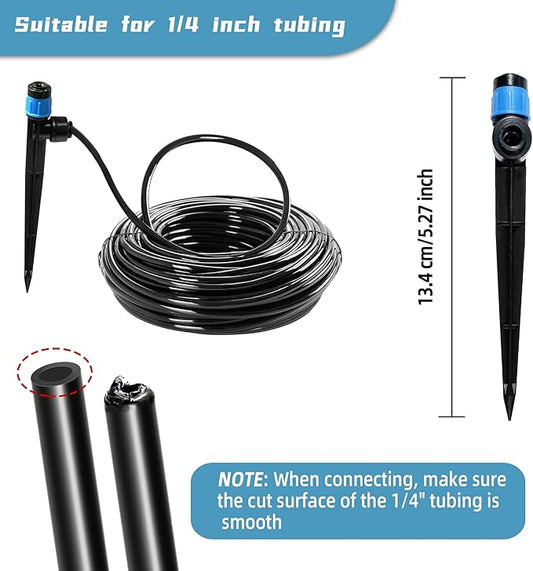 60PCS Push-to-Fit Drip Irrigation Emitters for 1/4 inch Irrigation Tubing, Adjustable 360 Degree Vortex Drip Emitters with Stake, Irrigation Dripper Sprinklers for Drip Irrigation System