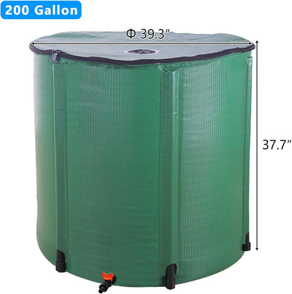 200 Gallon Collapsible Rain Barrel, Portable Rainwater Collection System, Water Storage Tank, Rain Catcher Barrel with Spigots and Overflow Kit, Rain Water Barrel Collector for Garden, Green
