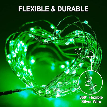 JMEXSUSS 2 Pack Green Halloween Lights, Each 33ft 100 LED Green Solar Lights Outdoor, Waterproof Solar Fairy String Light for Outside Patio Garden Party Tree Christmas Halloween Decorations