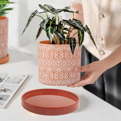 2 Pack Ceramic Plant Saucer Pot Tray 8.5 Inch, Planter Saucers 6 7 8 9 10 11 12 15 Inch, Durable Sturdy Flower Drainage drip Water Tray for Glazed Pots Base (8.5 Inch- Red Terracotta)