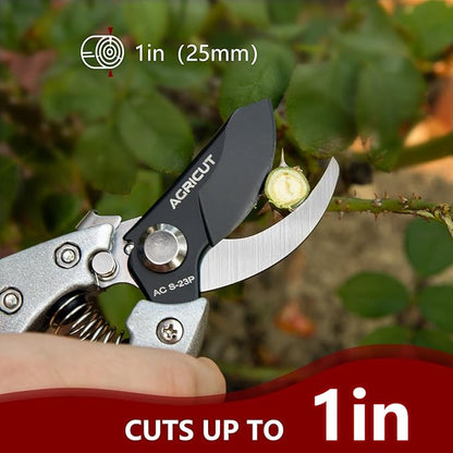 AGRICUT Pruning Shears for Gardening - 1 Inch Cut Capacity Bypass Pruners with High Carbon Steel Blade Aluminum Handle Pruning Shears Heavy Duty
