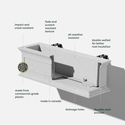 Veradek Brixton Series Plastic Railing Planter - Rectangular Planter for Outdoor Deck/Balcony | Crack-Resistant with Adjustable Rail Attachment | Classic Estate Design for Herbs, Succulents, Flowers