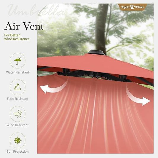 Sophia & William 12ft Cantilever Patio Umbrella with Base, Large Rectangular Umbrellas with 360-degree Rotation, Aluminum Pole for Garden Pool Backyard, Red