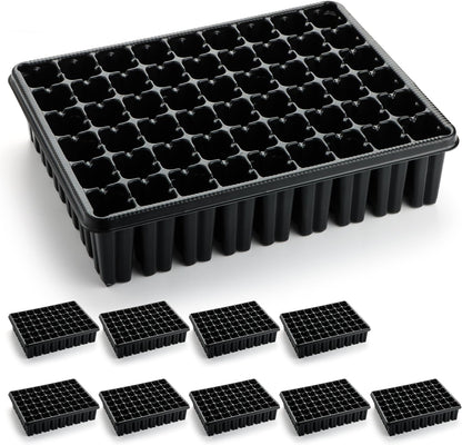 54 Cell Seed Starter Trays, 2.8" Deep Plug Flat Tray,10 Pieces Big Holes Germination Tray, Thick Durable Seedling Plastic Nursery Reusable Trays (11.14inch ×14.6 inch, 10-Pack)