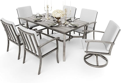 HAPPATIO 7 Piece Patio Dining Set, Aluminum Outdoor Dining Set for 6, Patio Furniture Sets, 2 Swivel Dining Chairs, 4 Dining Chairs, Aluminum Furniture Set for Patio, Yard (Gray)