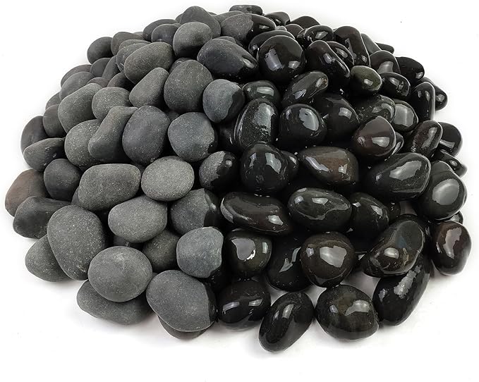 10 lbs Black River Rocks, 1-2 Inch Black Stones Pebbles for Plants, Landscaping, Garden, Aquarium, Backyard and Indoor Water Fountains