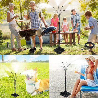 UR Forest Updated Standing Misting Cooling System 26FT Misting Line + 4 Brass Misting Nozzles,4 Height Option, Stand Mister Hose for Outside Outdoor Patio, Pet Cooling, Kids Water Playing