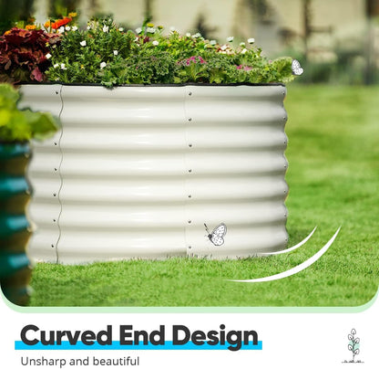 Quictent Galvanized Tall Raised Garden Bed Kit, 8x4x2 ft Oval Large Planting Box Rubber Strip Edging, for Vegetables Outdoor Strengthened by Crossbar (Beige)