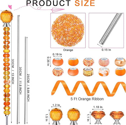 119 Pcs Garden Stake DIY Fairy Wand Plant Stake with Orange Large Hole Beads Crystal Diamond Stopper Top 4 Stainless Steel Threaded Rod Beaded Garden Stakes for Outdoor Indoor Yard Patio Decorations
