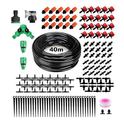 Drip Irrigation Kit 131FT 158PCS with 1/4" Black Distribution Tubing, Automatic Watering System for Garden, Greenhouse, Patio, Flower Bed, Lawn