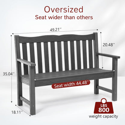 Stoog 3 Piece Outdoor Bench & Outdoor Chairs Set, All-Weather HIPS Patio Furniture Set, Include 1 Patio Bench and 2 Patio Chairs, Grey