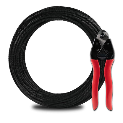 100FT 1/8" Stainless Steel Cable Black 7x7 Strands Aircraft Cable T316 Wire Rope with Cable Cutter 1800lbs Breaking Strength for Deck Cable Railing, Stair, Fence, DIY Balustrades