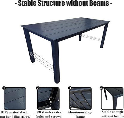 Poly Lumber Patio Dining Set, HIPS Outdoor Dining Table and Chairs, with Umbrella Hole, Weather Resistant (5 Piece, Navy Blue)