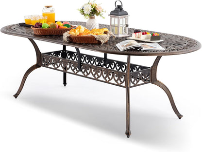𝐀𝐢𝐥𝐢𝐬𝐦𝐚𝐢𝐥 87” Patio Outdoor Dining Table for 8, Cast Aluminum Oval Patio Dining Table Weather Resistant with 2"" Umbrella Hole for Patio Deck Garden, Hammered Bronze