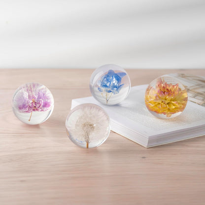 Real Purple Orchid Paperweight - Home Decor Crystal Resin Ball 3.14in (80mm) - Clear Resin Purple Orchid Flower Globe for Special Days - Sphere Figurine Office Paperweight w/Flat Bottom